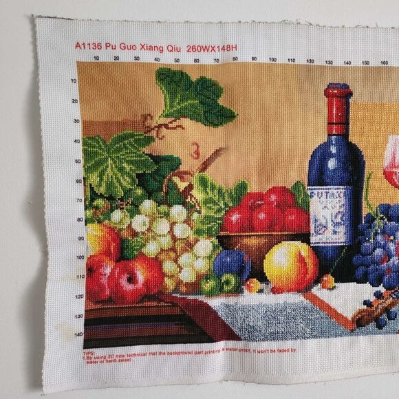 Hand Embroidered Fruit Banquet Needlepoint Stitched Canvas Tapestry Handmade - Picture 6 of 9